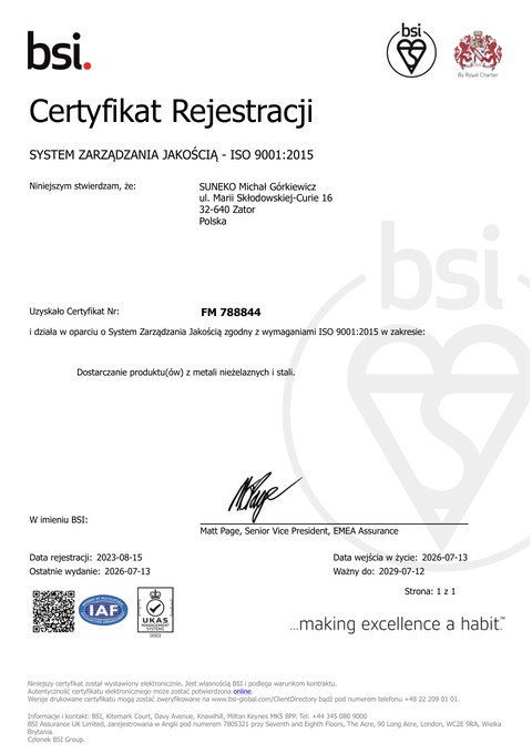Certyfikat ISO 9001 — Podgląd certyfikatu